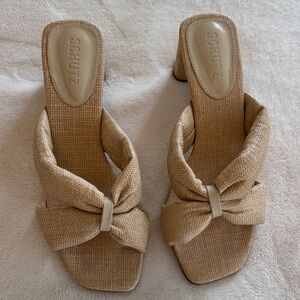 SCHUTZ Natural Woven Knotted Slide Heels